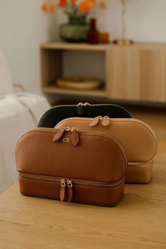 Mont Laurent Personalised Travel Jewellery Case Black Brown Beige Leather