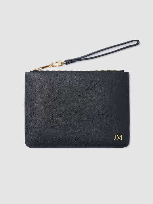Mont Laurent Personalised Black Leather Clutch Purse Bag