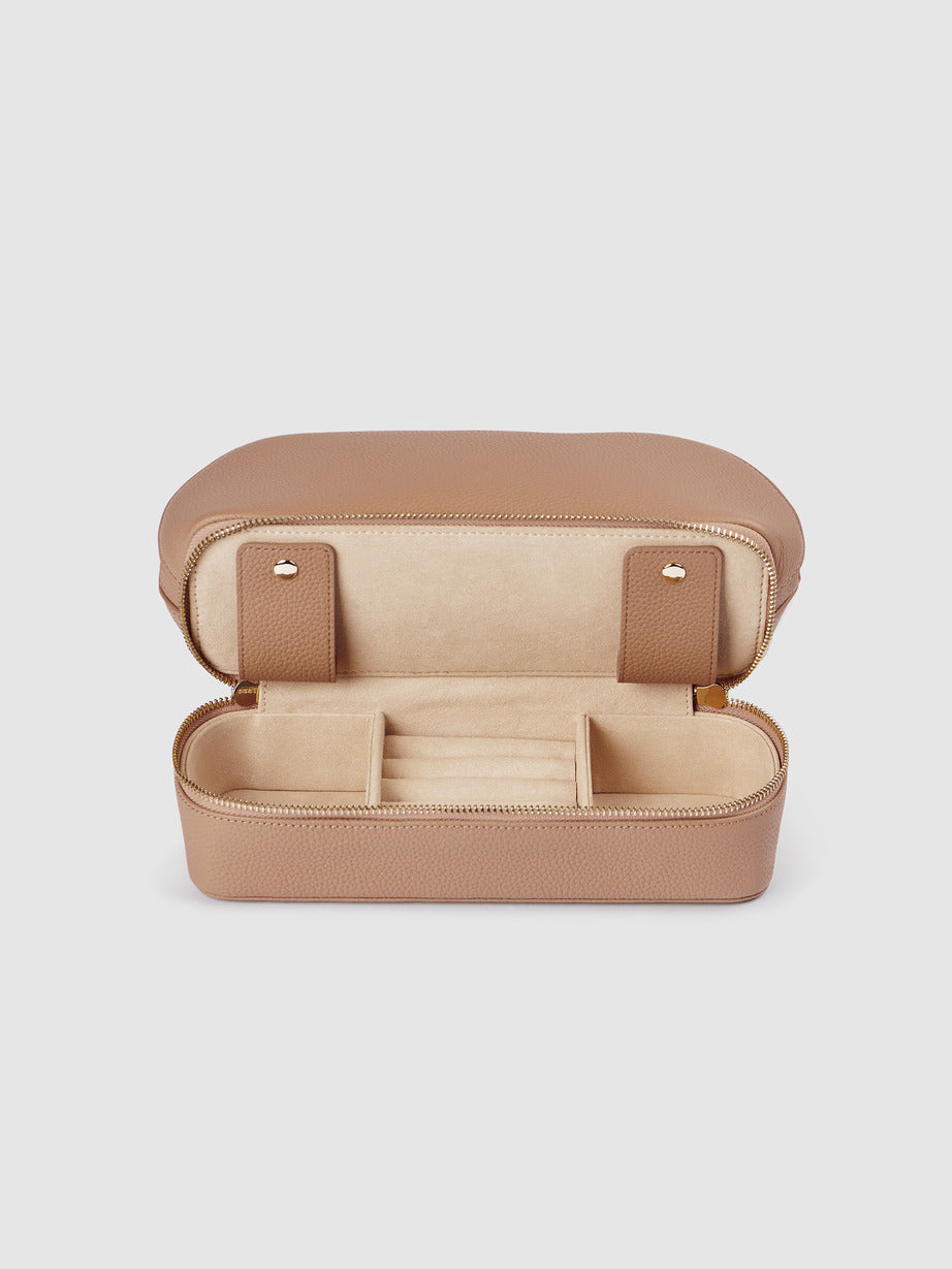 Mont Laurent Personalised Leather Beauty Jewellery Case Beige Travel