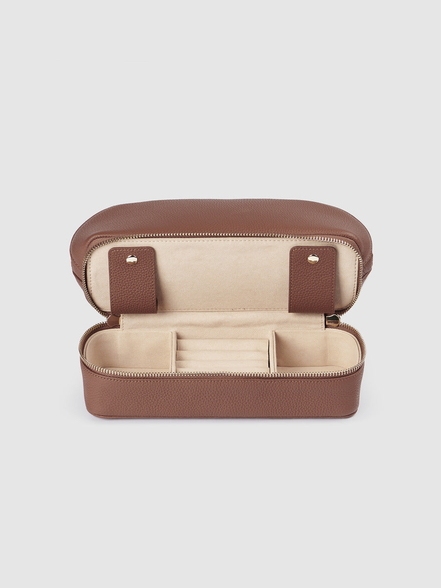 Mont Laurent Personalised Leather Beauty Jewellery Case Brown