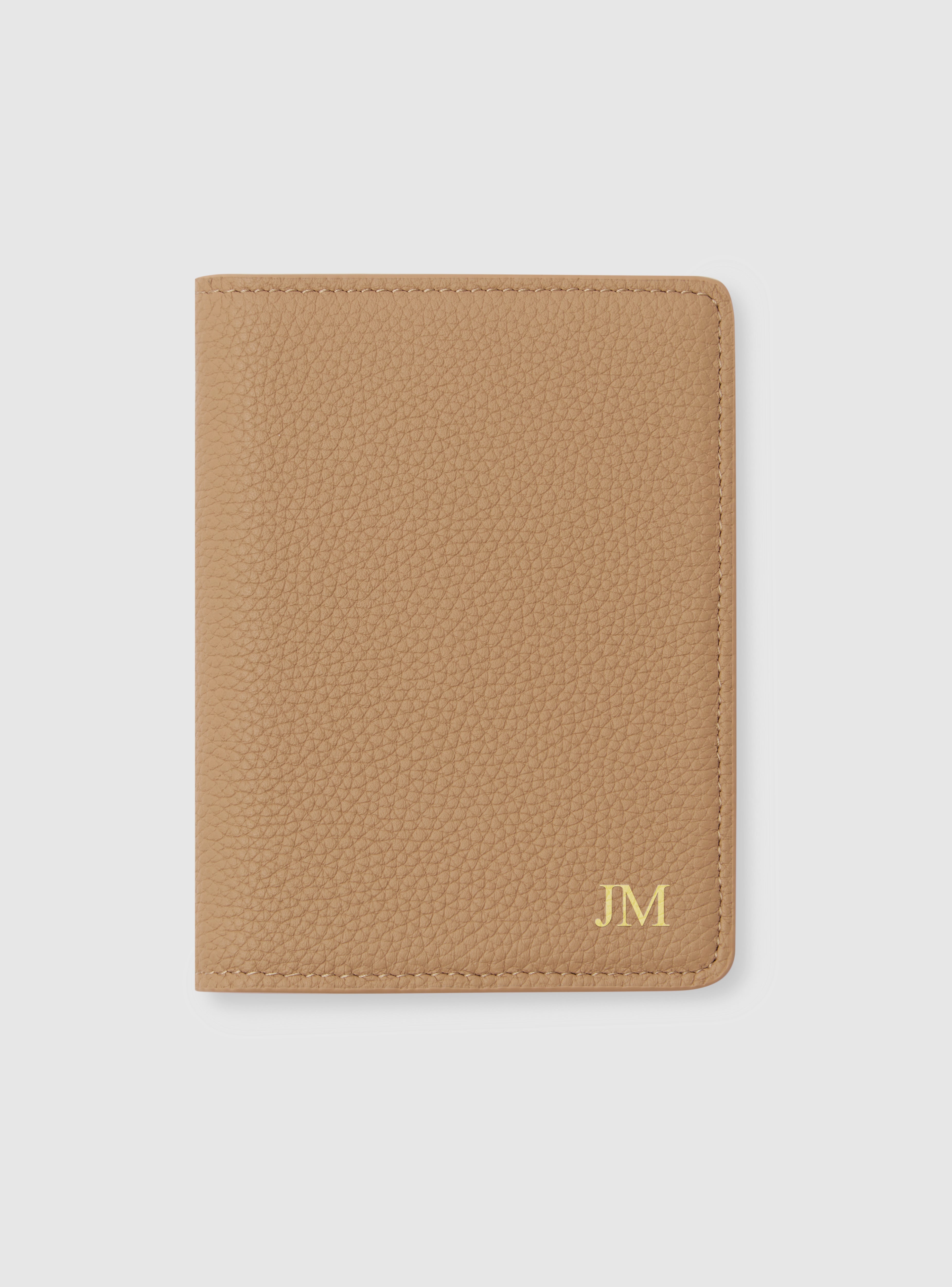 Beige Personalised Leather Passport Holder Sleeve Cover Travel