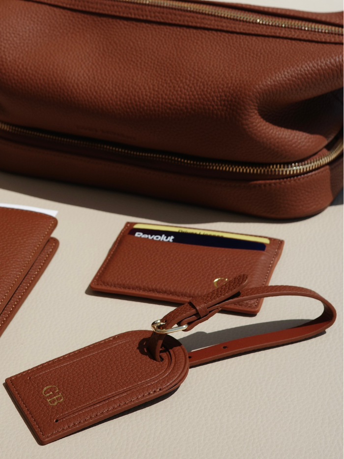 Mens leather travel bundle brown personalised