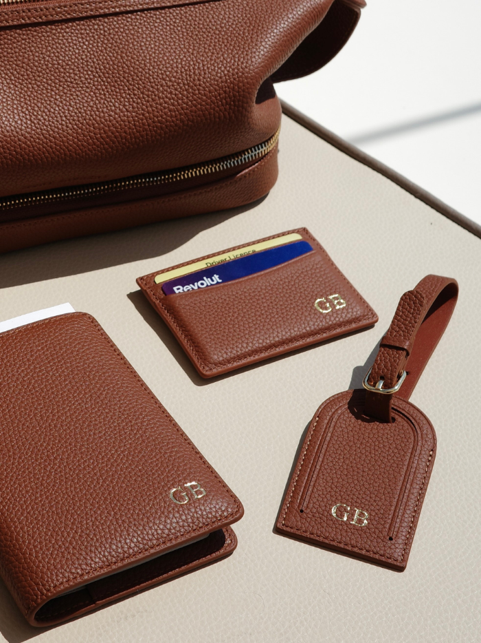 Mens leather travel bundle personalised brown