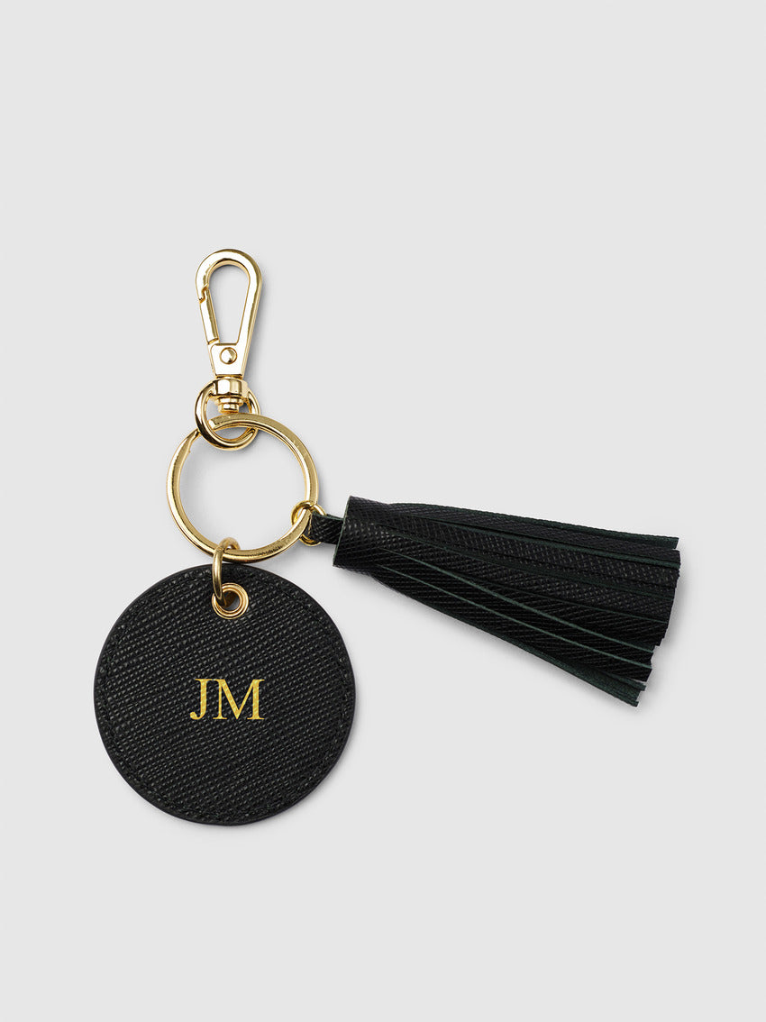 Personalised Monogram Black Leather Keychain Keyring