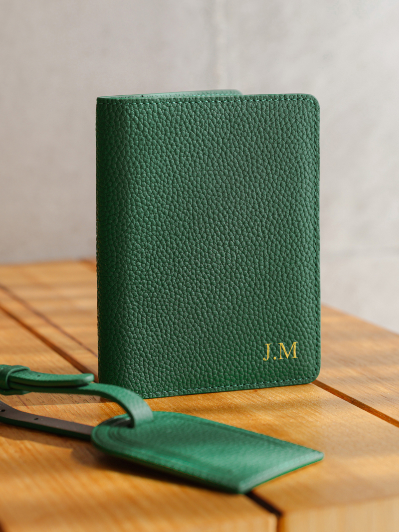 Personalised Passport Green Luggage Tag leather