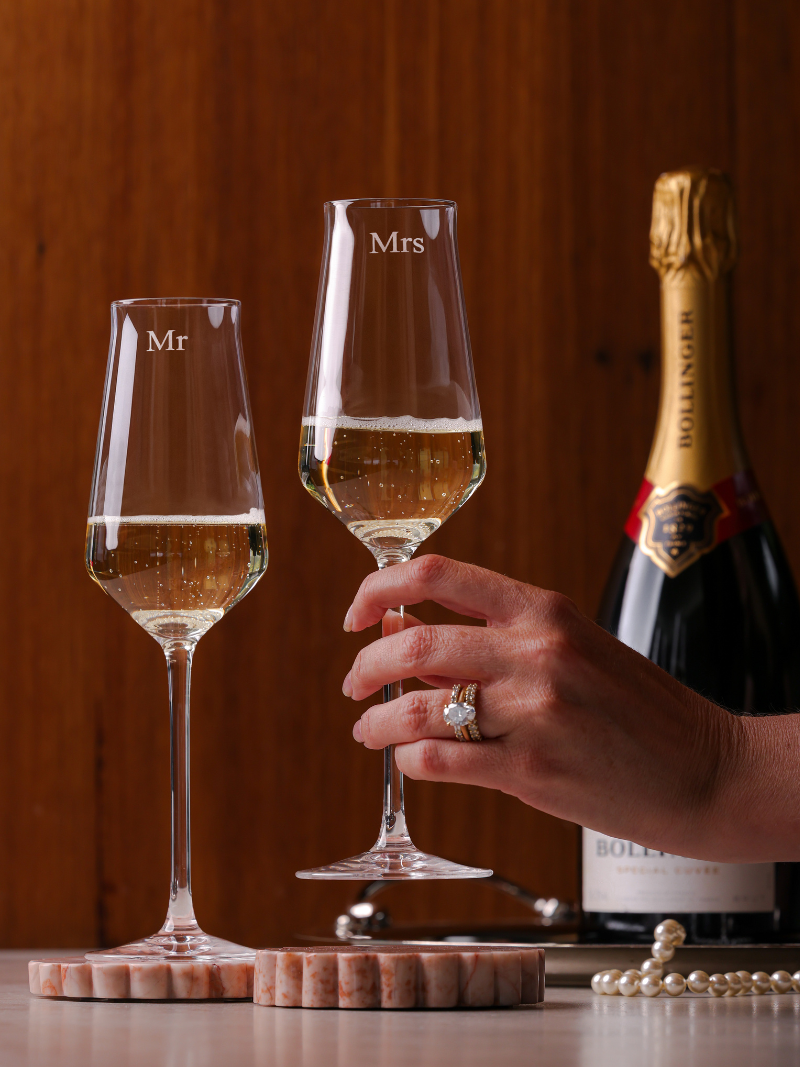 Personalised engraved custom champagne glass wedding gift