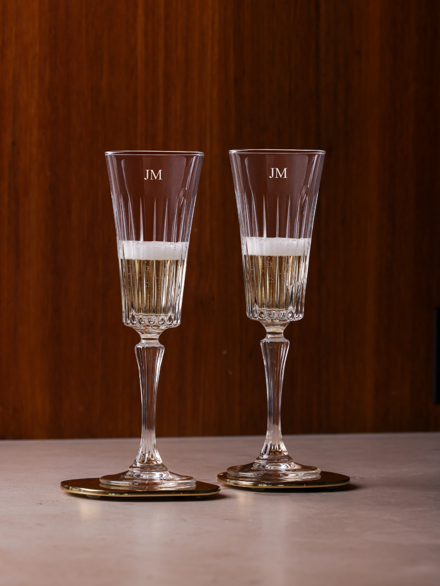 Personalised engraved wedding gift custom glass engagement champagne