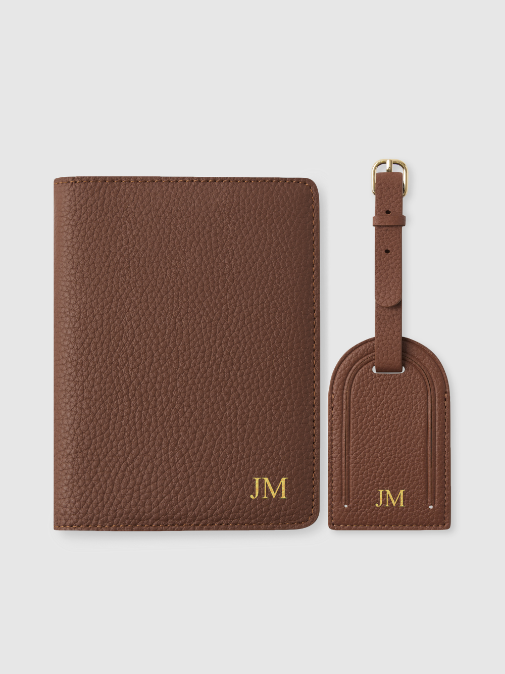 Personalised leather passport holder lugagge tag Brown