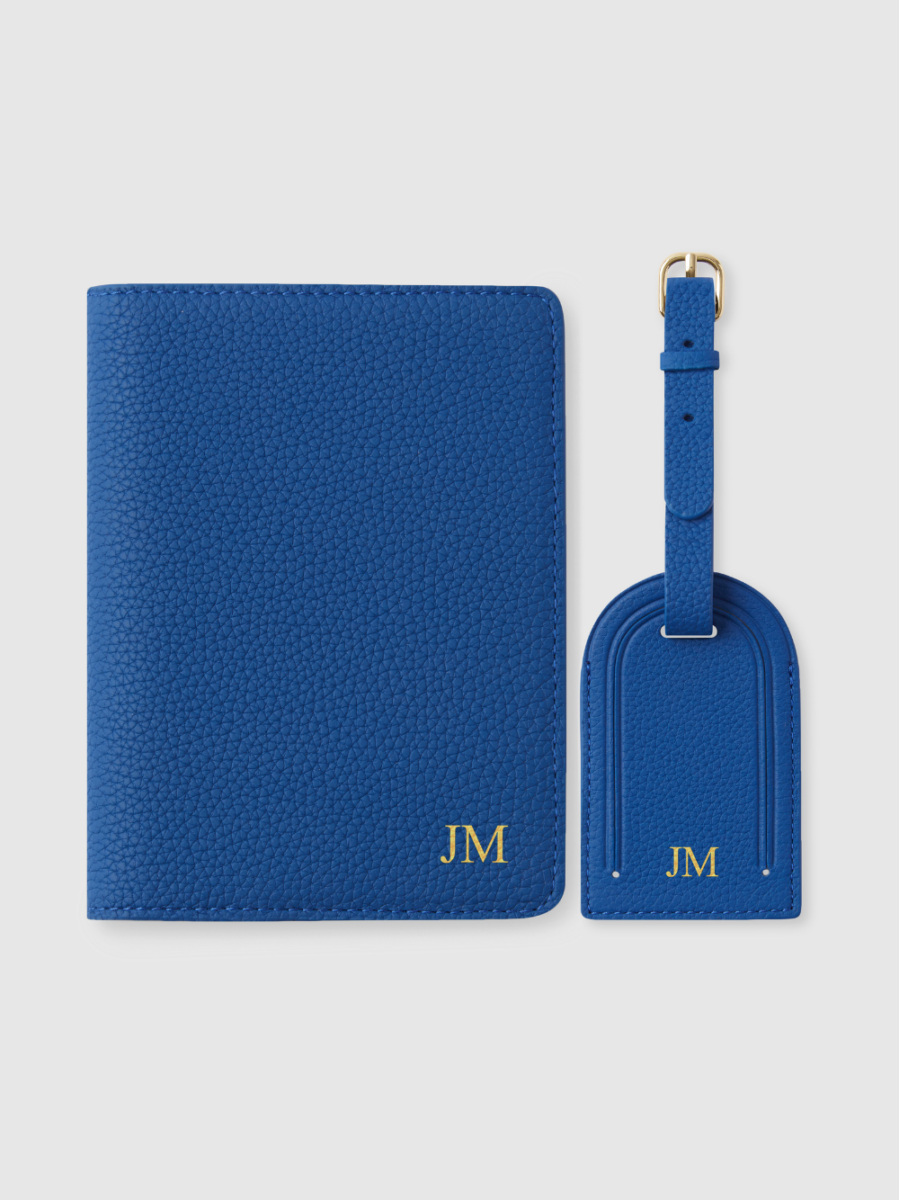 Personalised leather passport holder lugagge tag cobalt blue