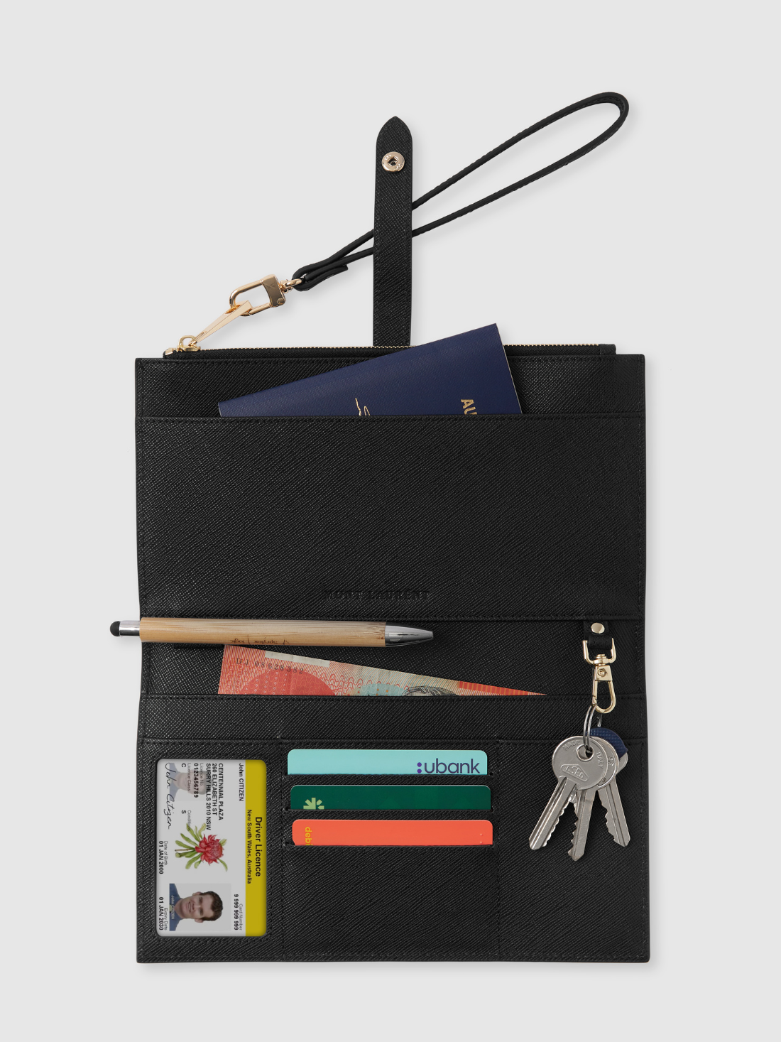 Personalised leather travel wallet black passport