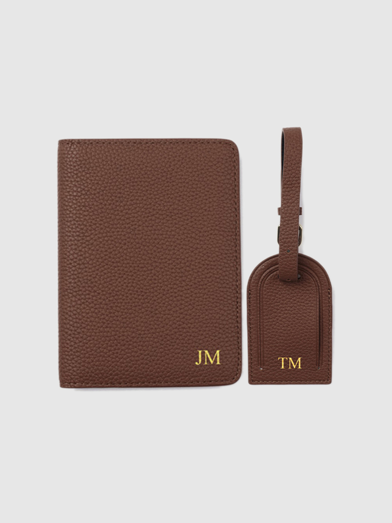 Personalised passport brown leather luggage tag travel accessories