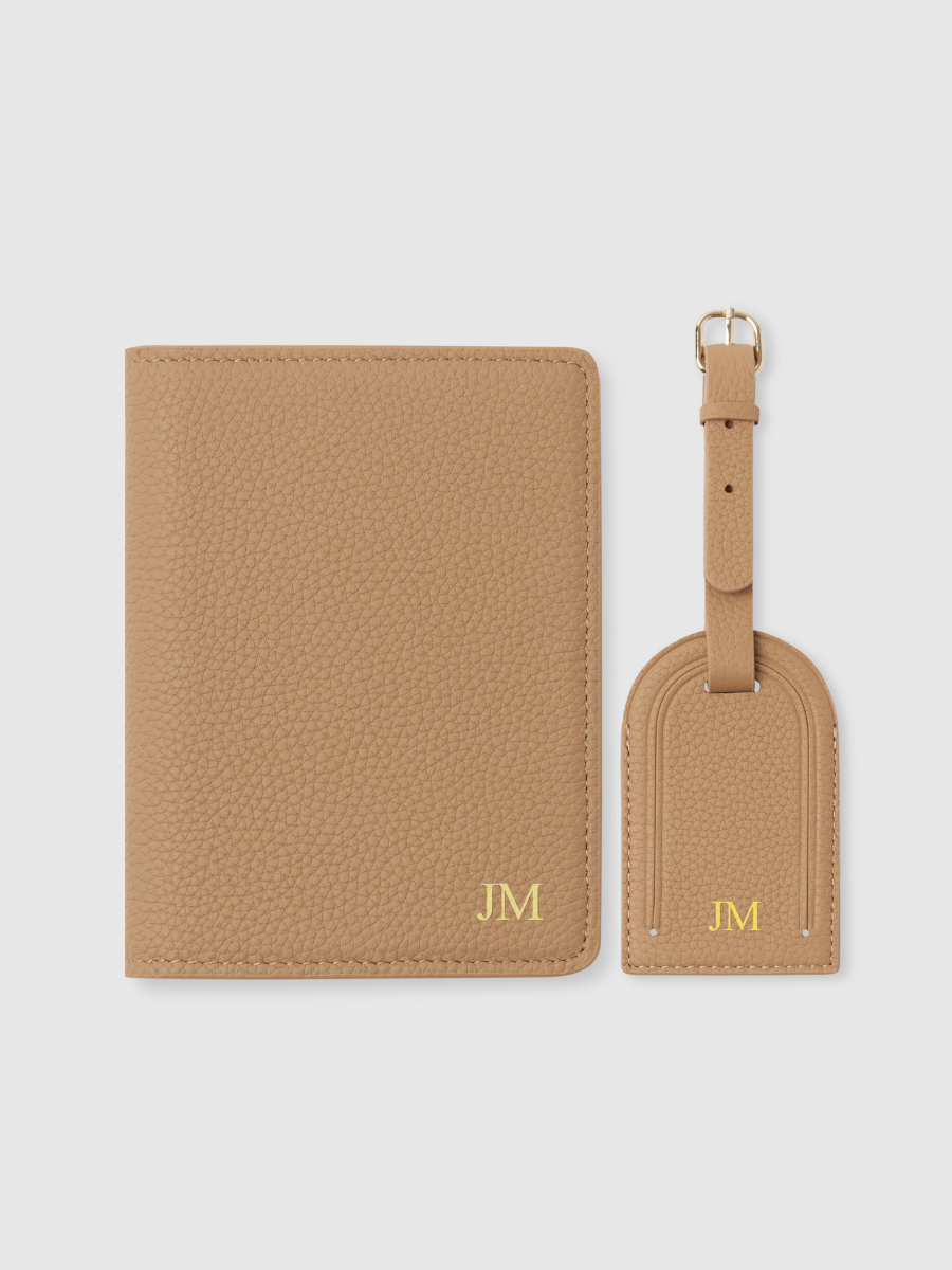 Personalised passport holder beige nude leather