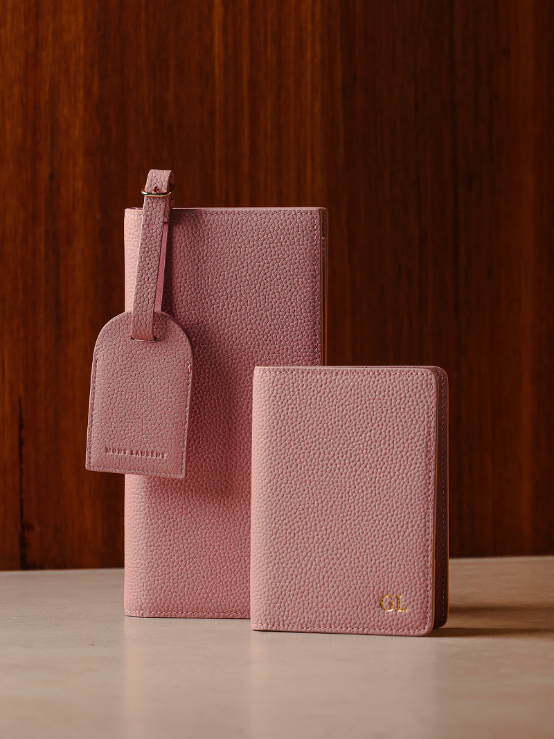 Personalised travel wallet luggage tag pink