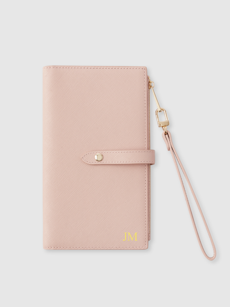 Pink personalised leather travel wallet holder