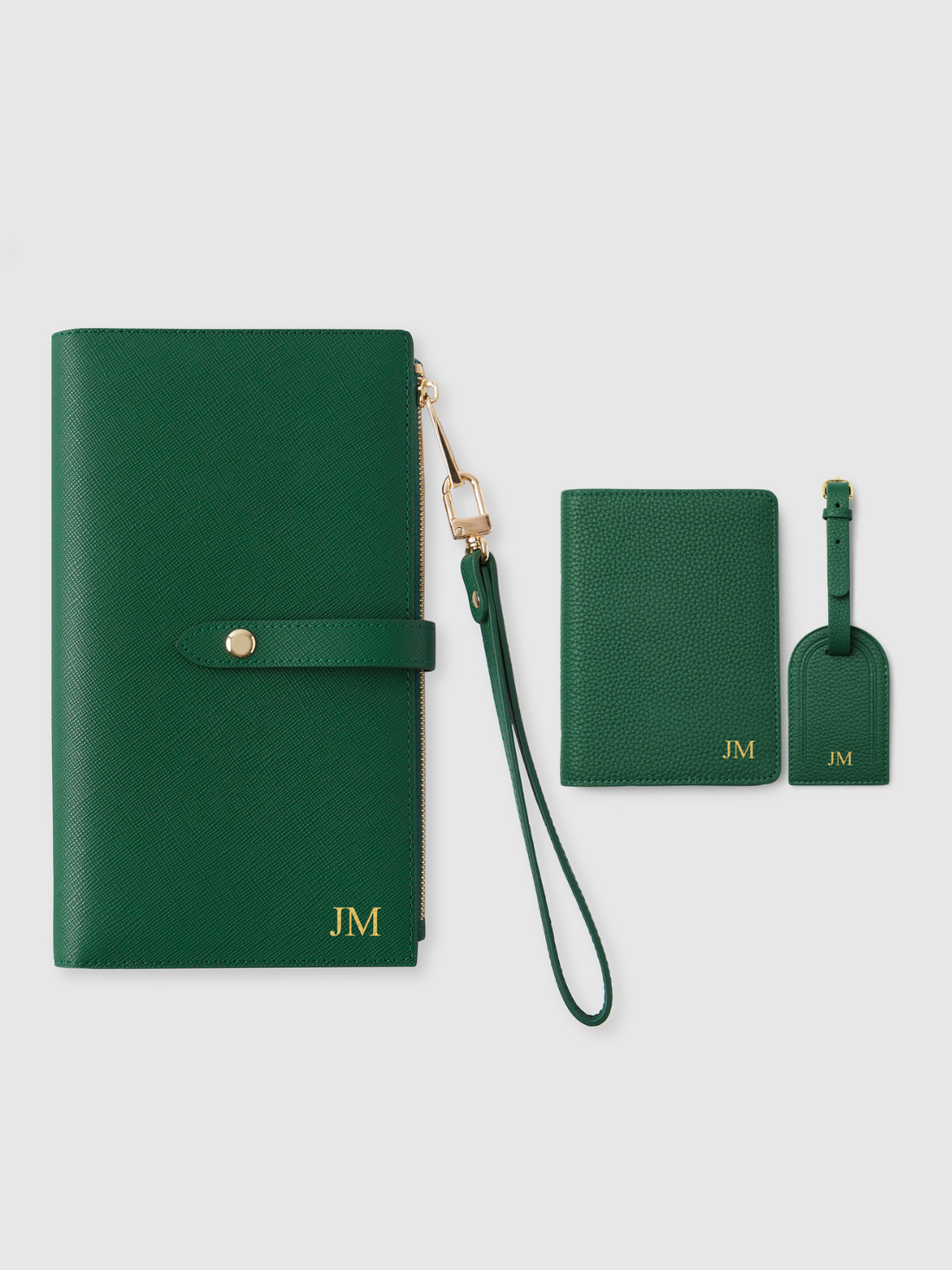 Travel wallet passport luggage tag personalised green