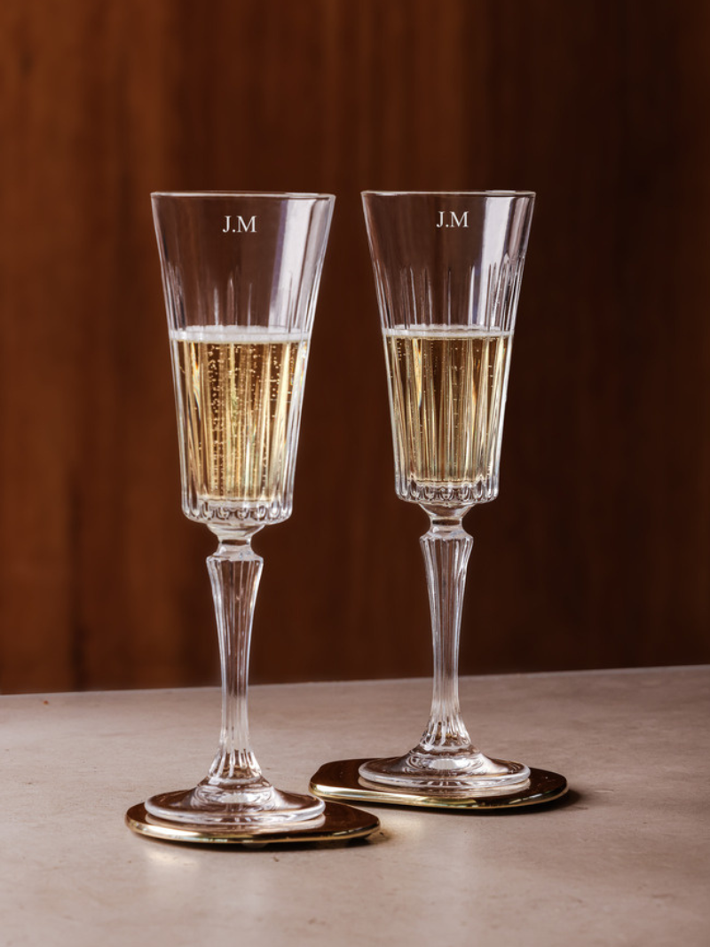 personalised engraved champagne glass monogram vintage