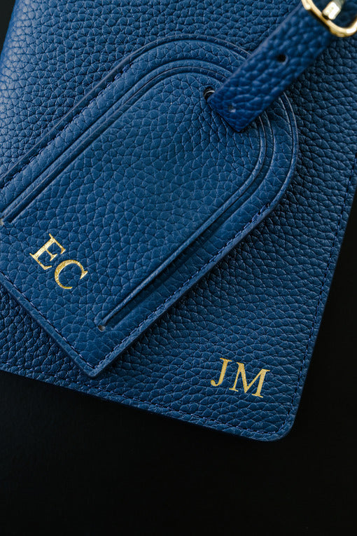 Mont Laurent Personalised Leather Luggage Tag Passport Holder Blue