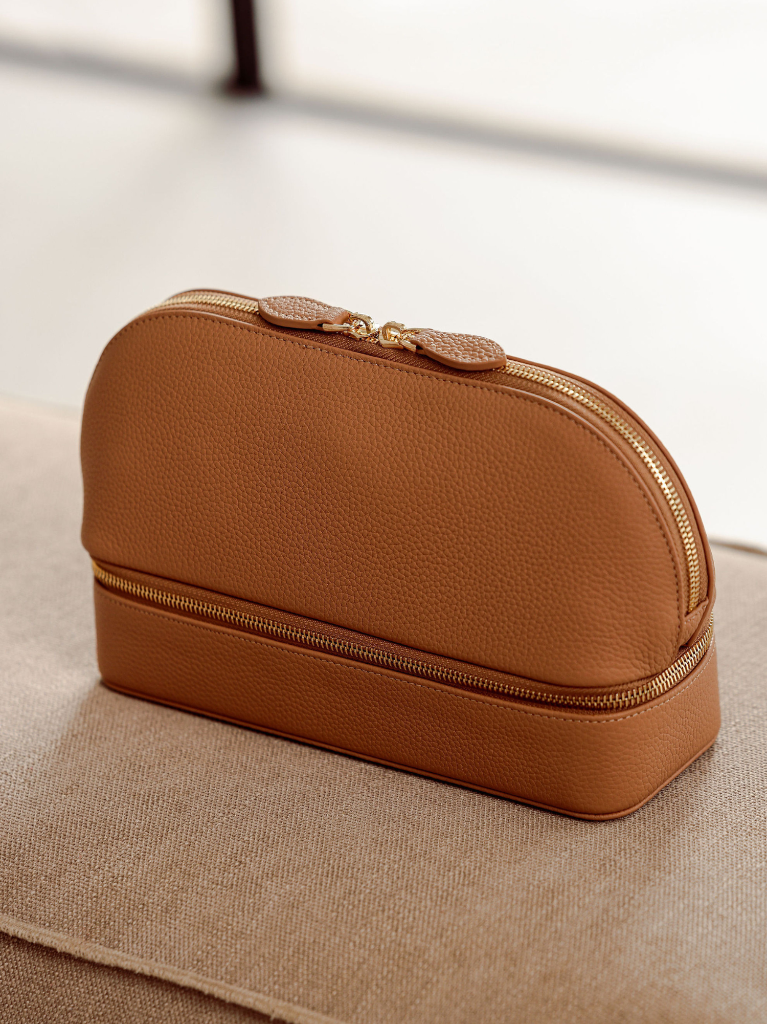Beige brown jewellery case leather personalised travel