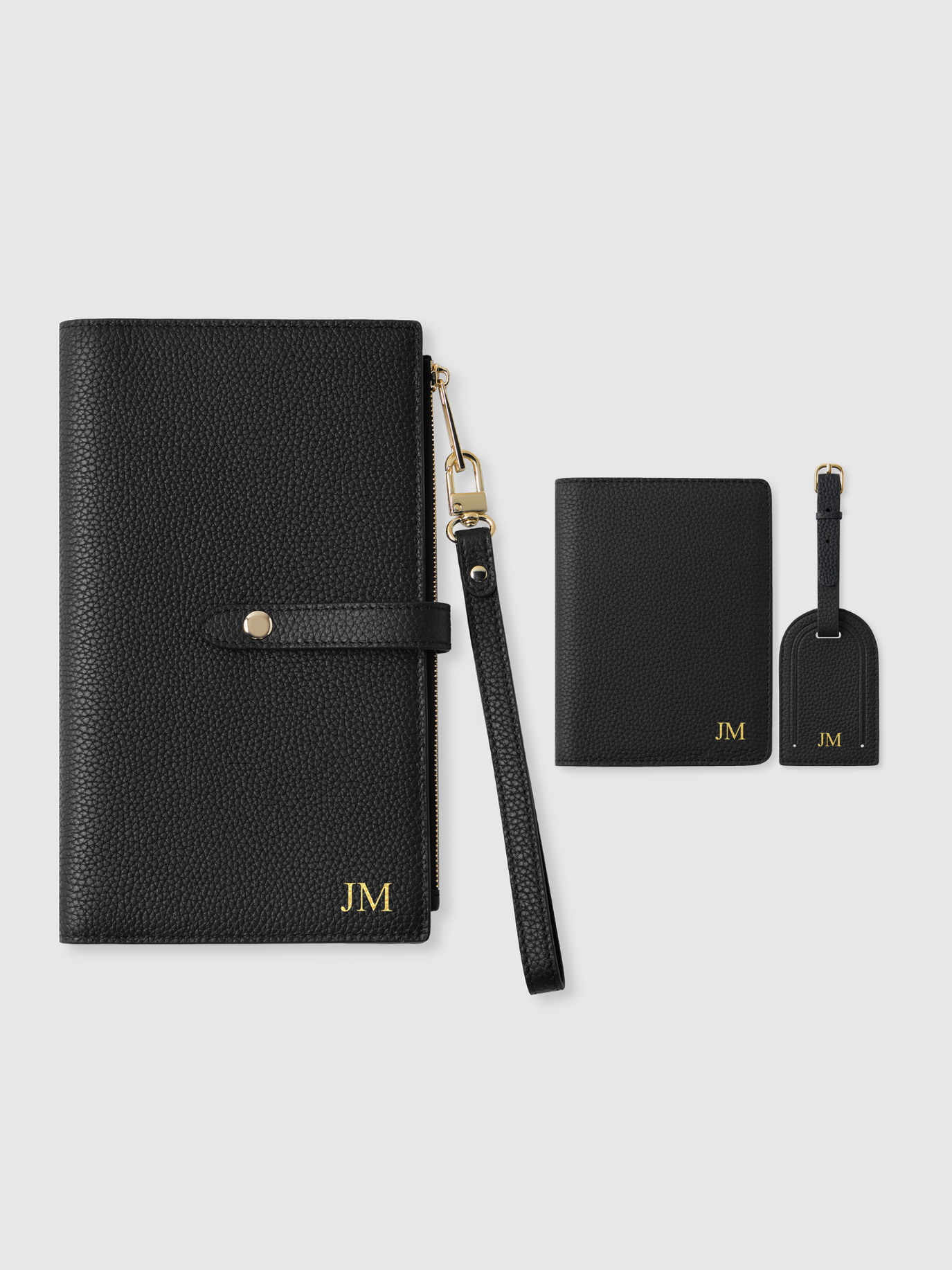 Black leather pasport holder travel wallet personalised luggage tag