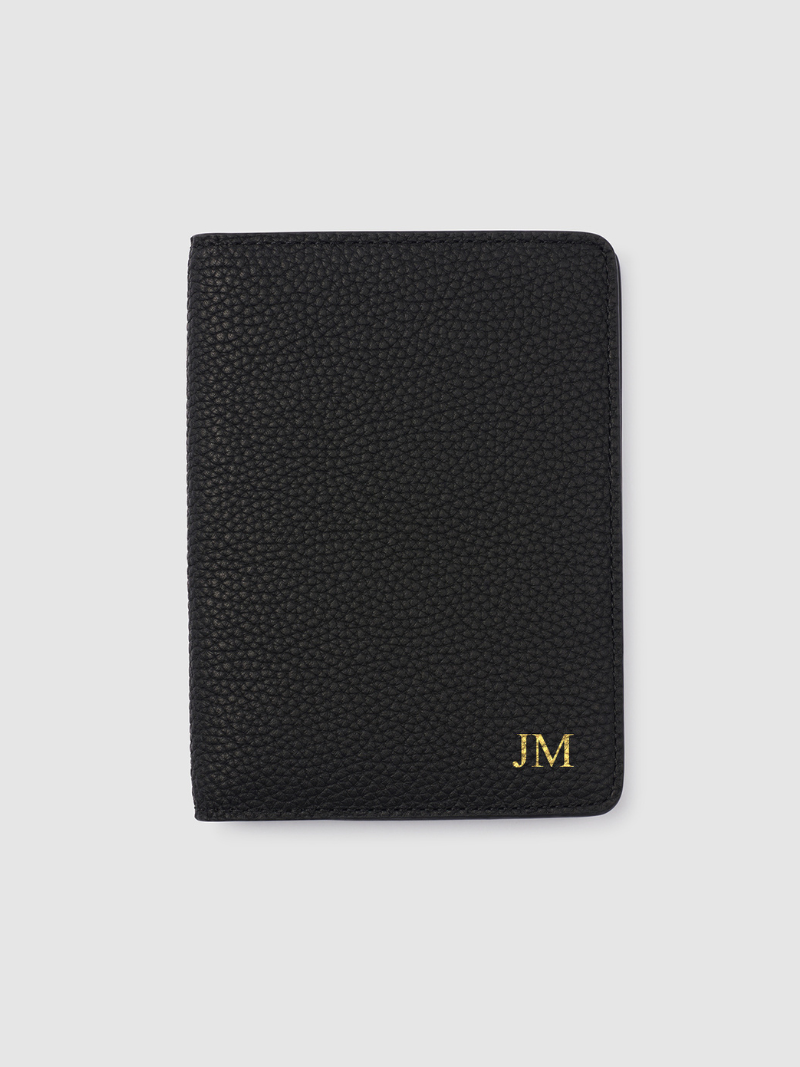 Black personalised leather passport travel