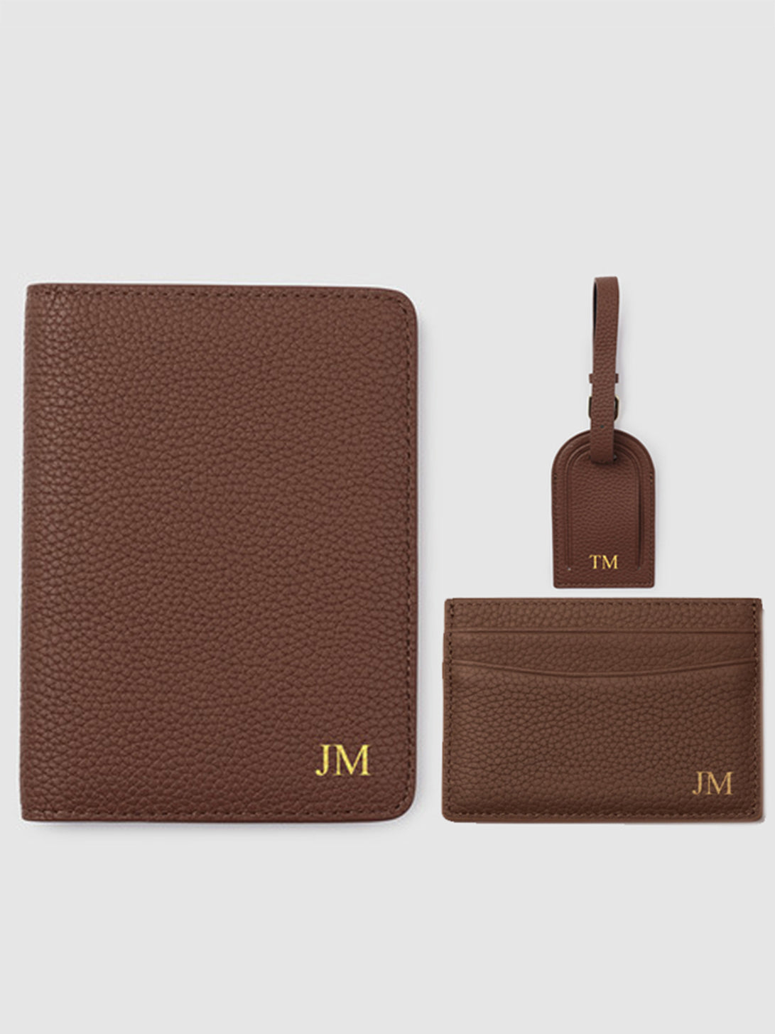 Mens Personalised leather travel set passport luggage tag wallet