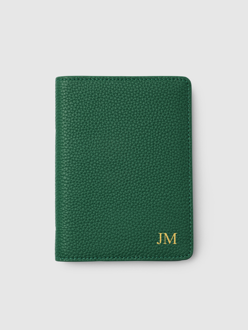 Green personalised leather passport travel