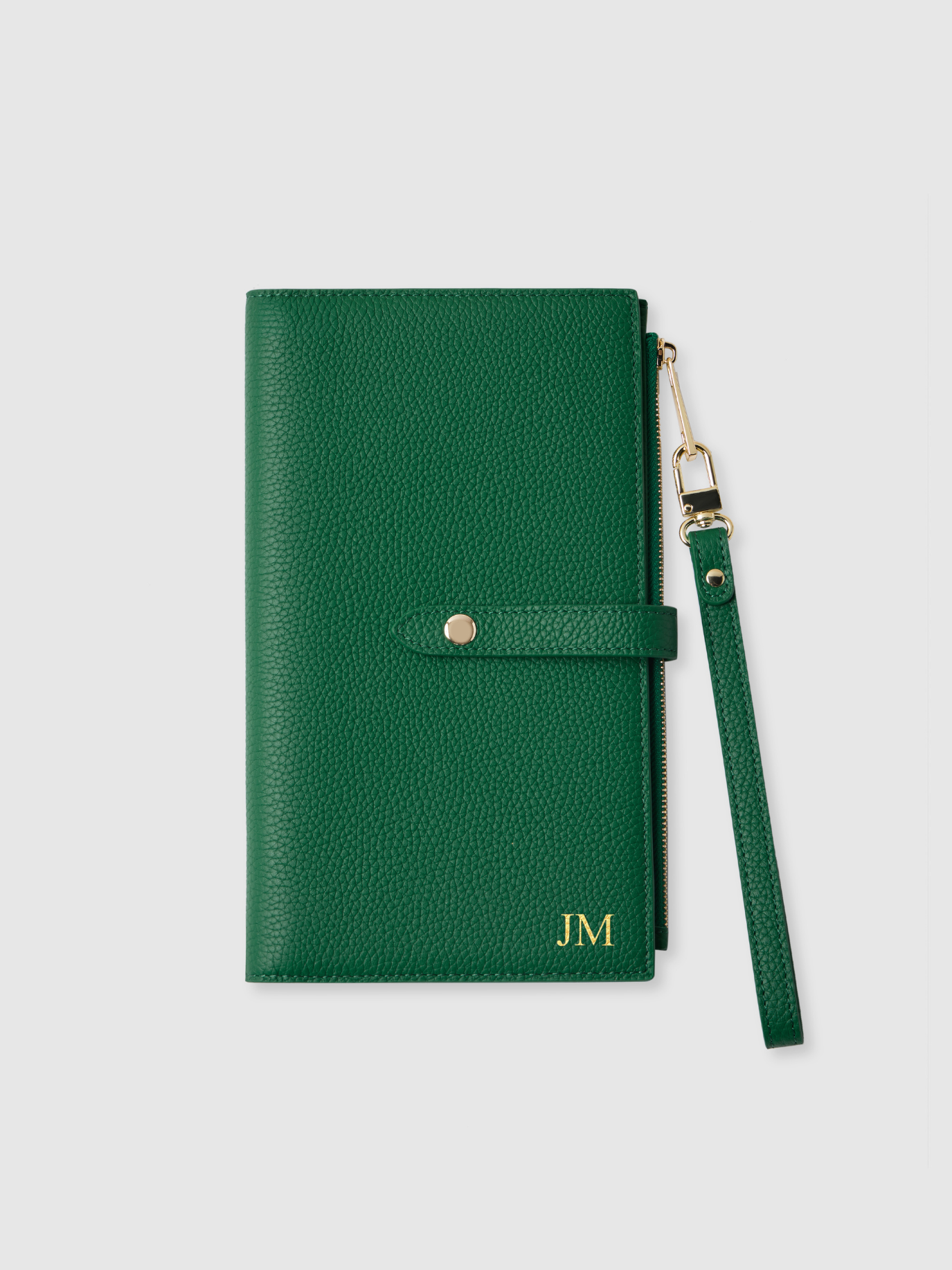 Green travel wallet passport holder leather accessory