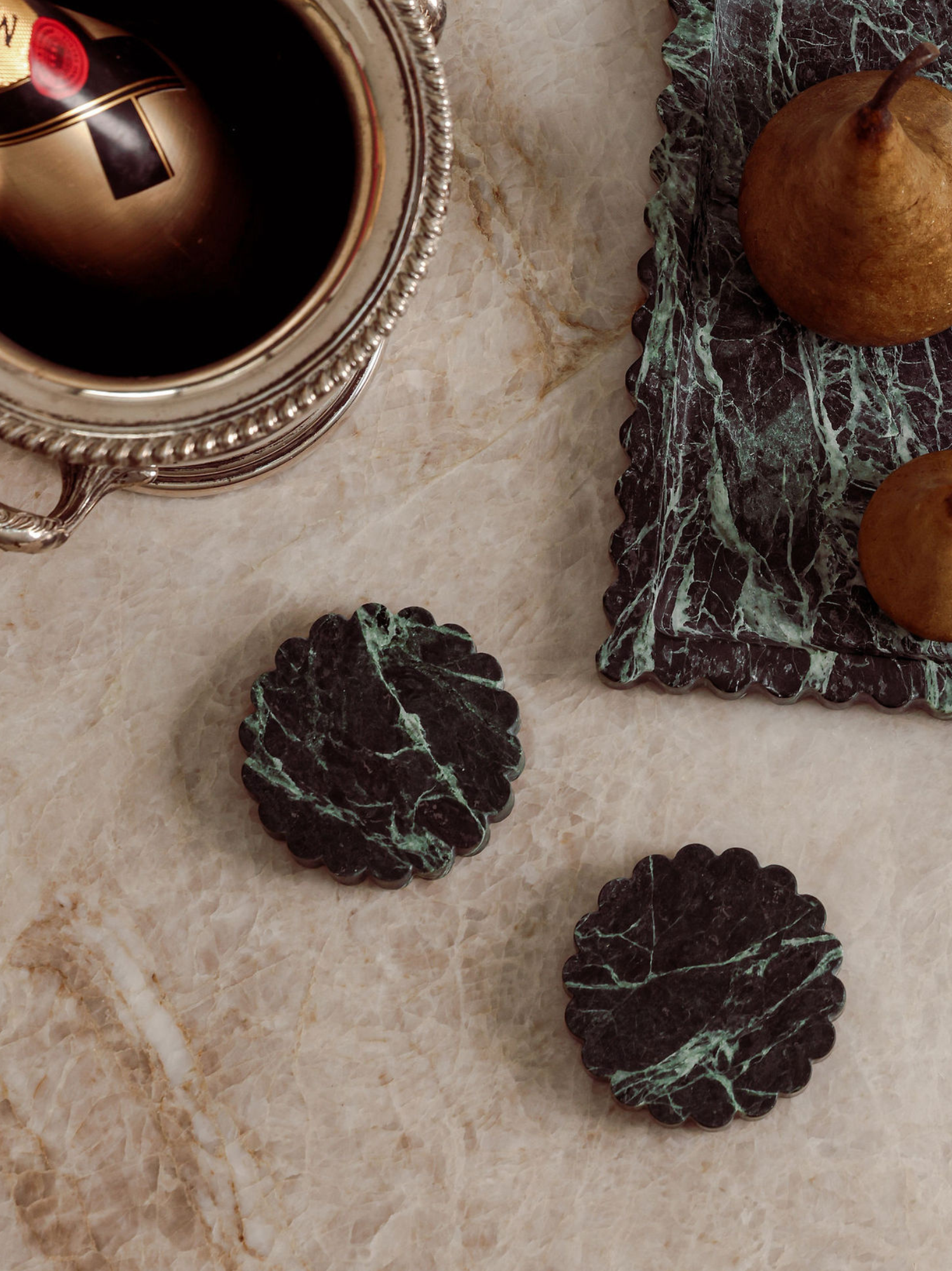 Green viola drink coaster marble luxury home decor