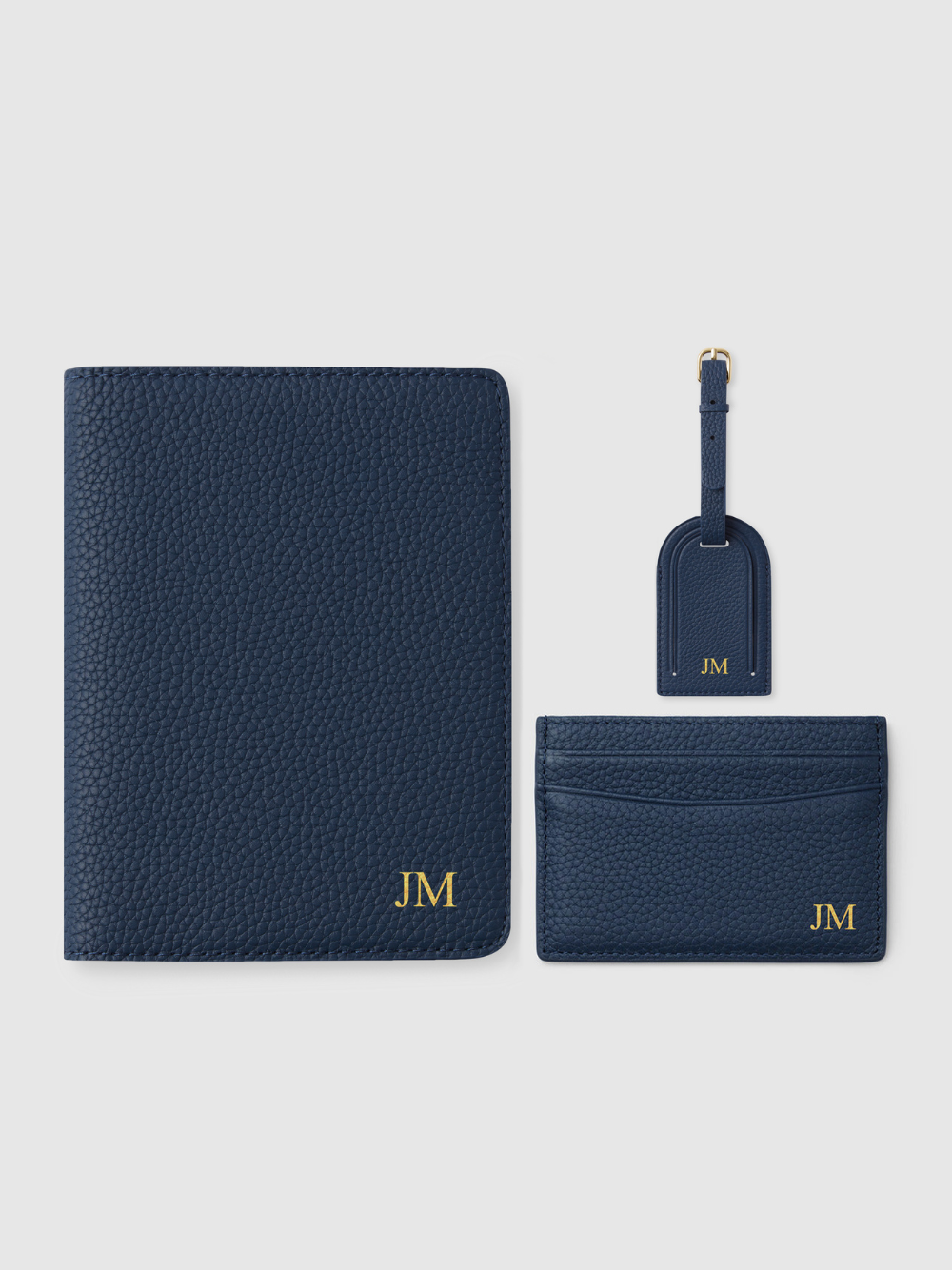 Mens Navy leather travel passport luggage tag set wallet