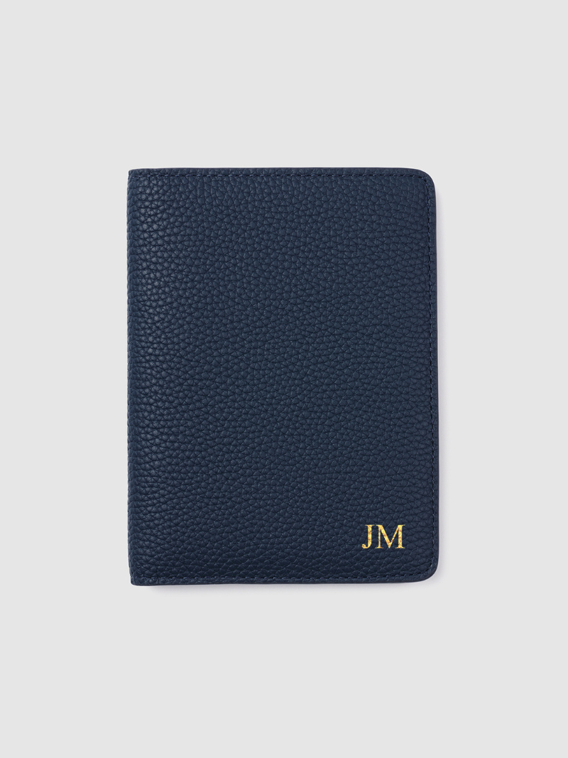 Navy personalised leather passport travel