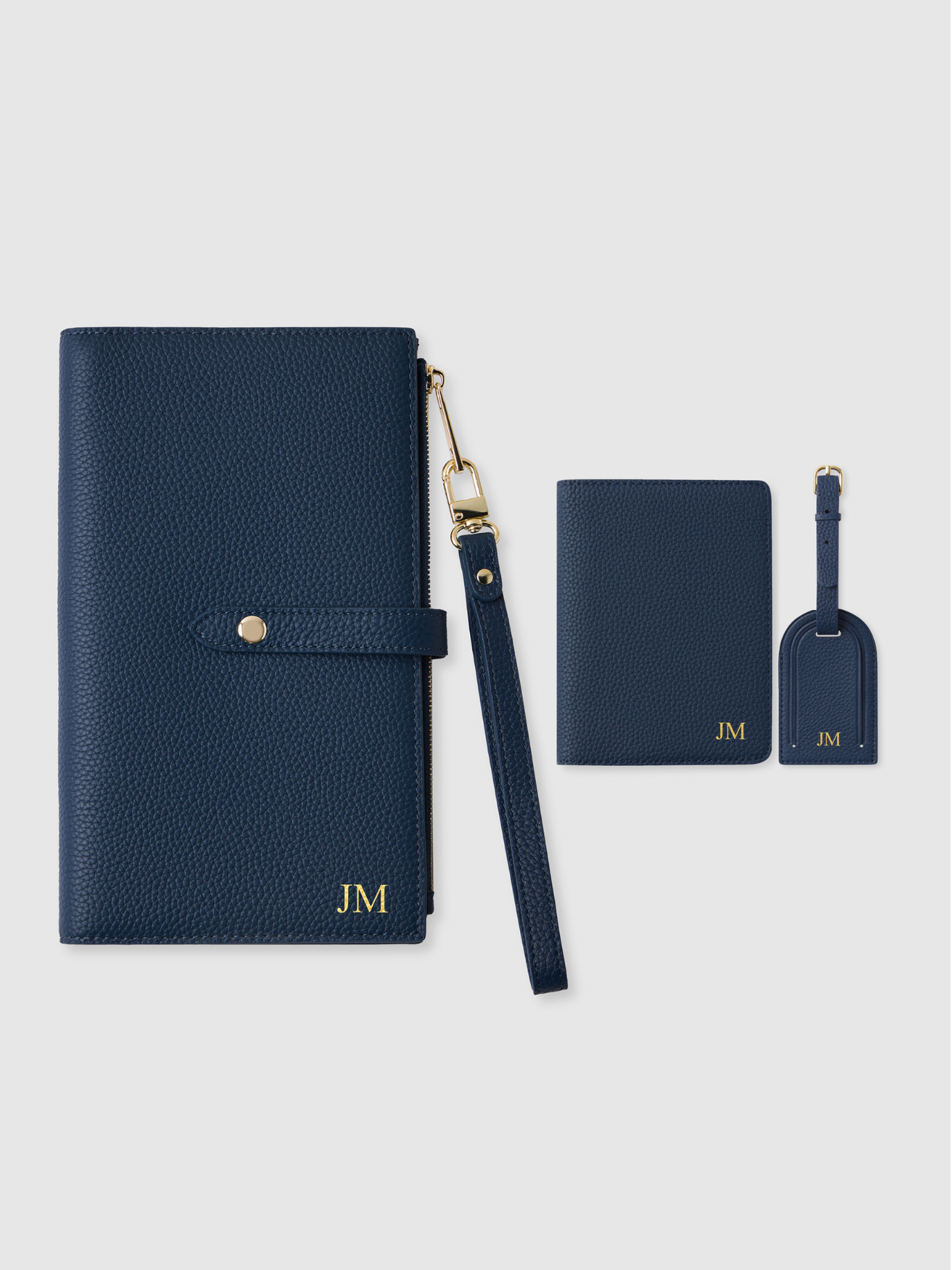 Navy personalised passport travel wallet luggage tag  leather