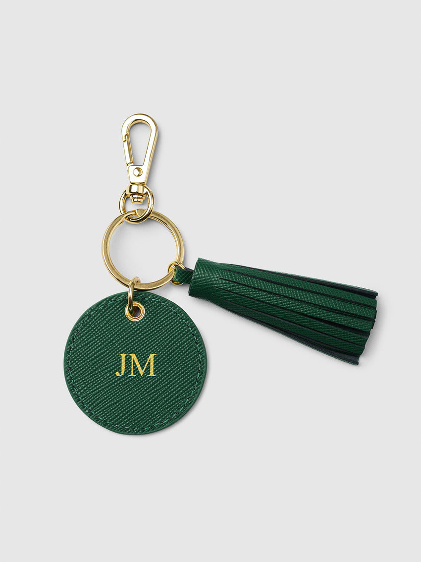 Personalised Monogram Green Leather Keychain Keyring