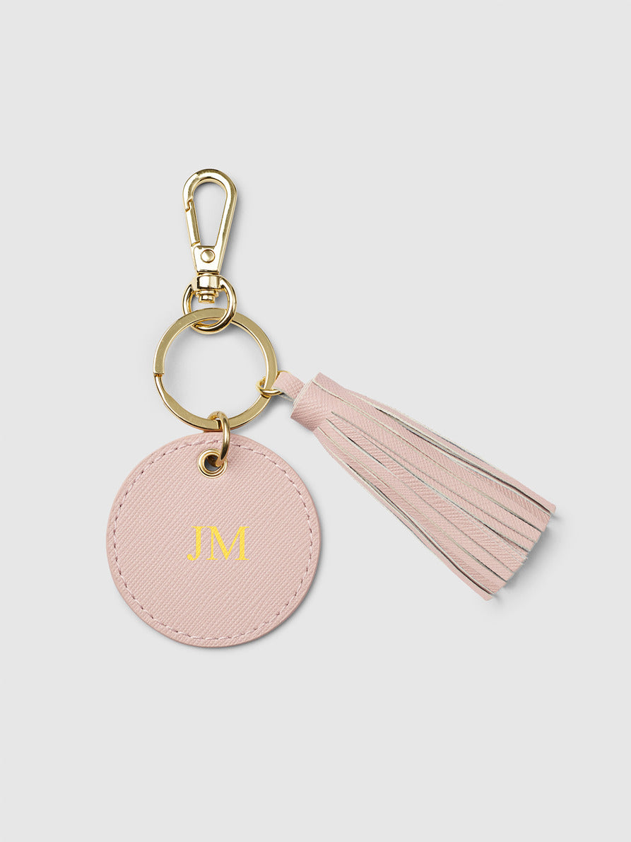 Personalised Monogram Light Pink Leather Keychain Keyring