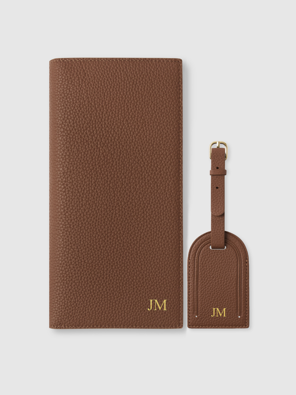 Personalised brown passport luggage tag travel leather