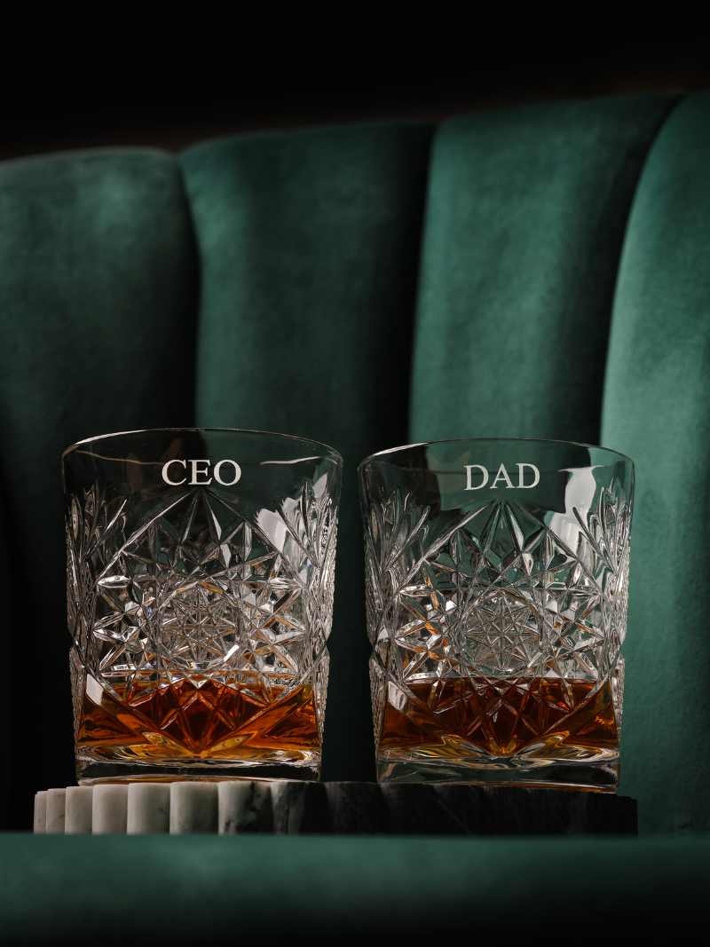 Personalised engaved whiskey glass monogram