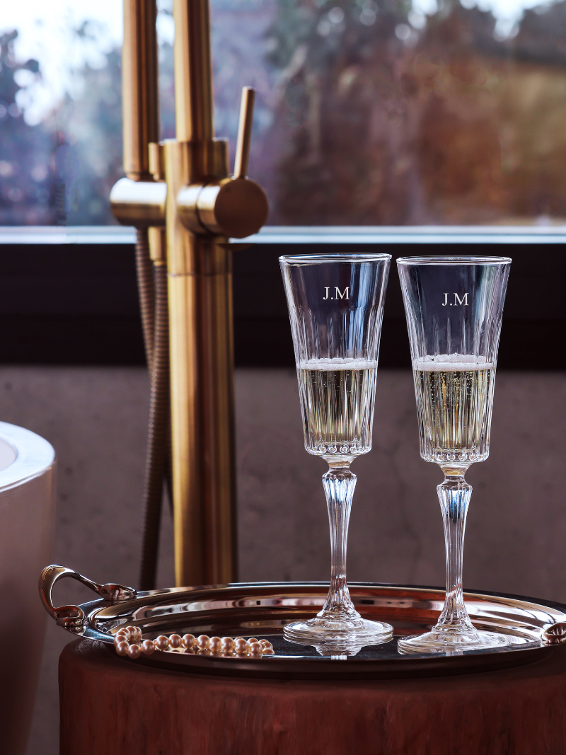 Personalised engeaved champagne glass custom wedding vintage