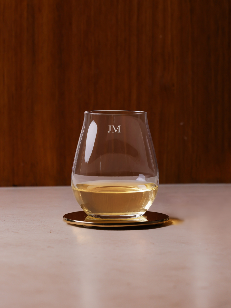 Personalised engraved custom stemless glass wine