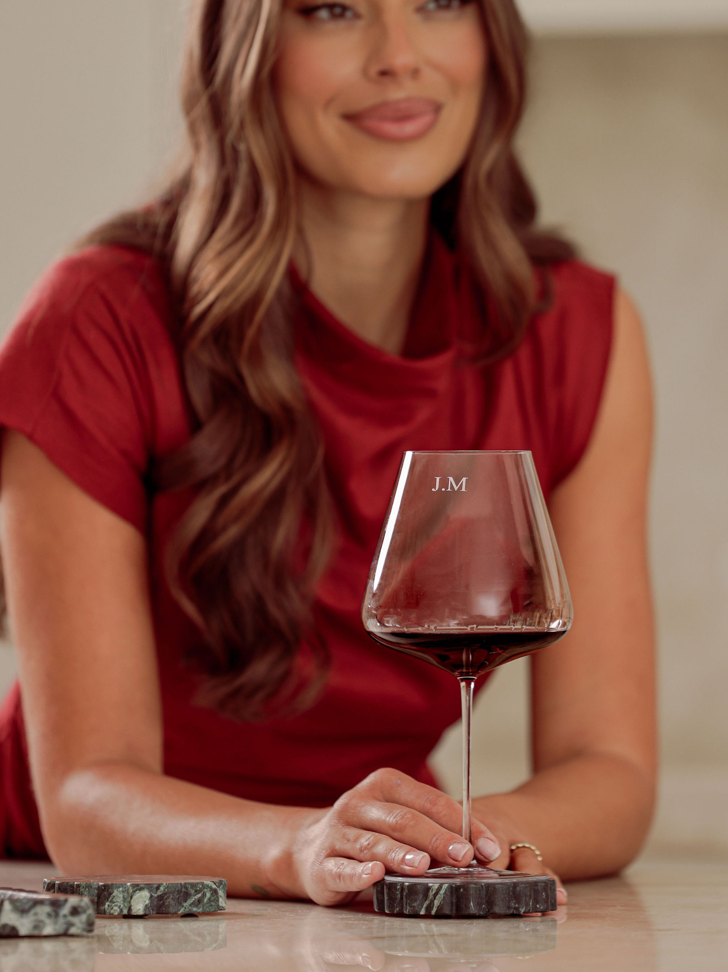Personalised engraved custom wine glass red