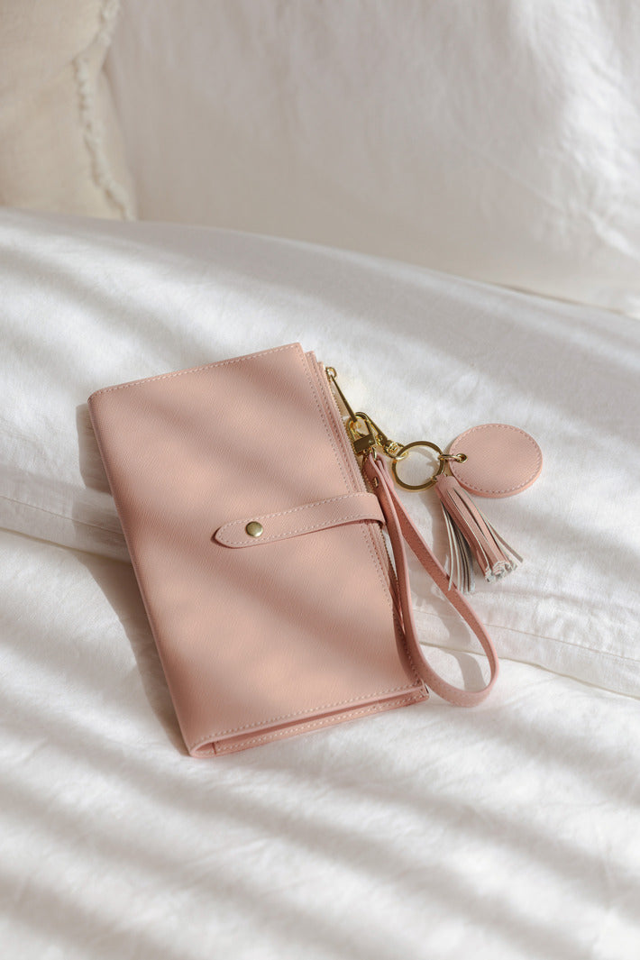 Personalised leather travel wallet accessories light pink