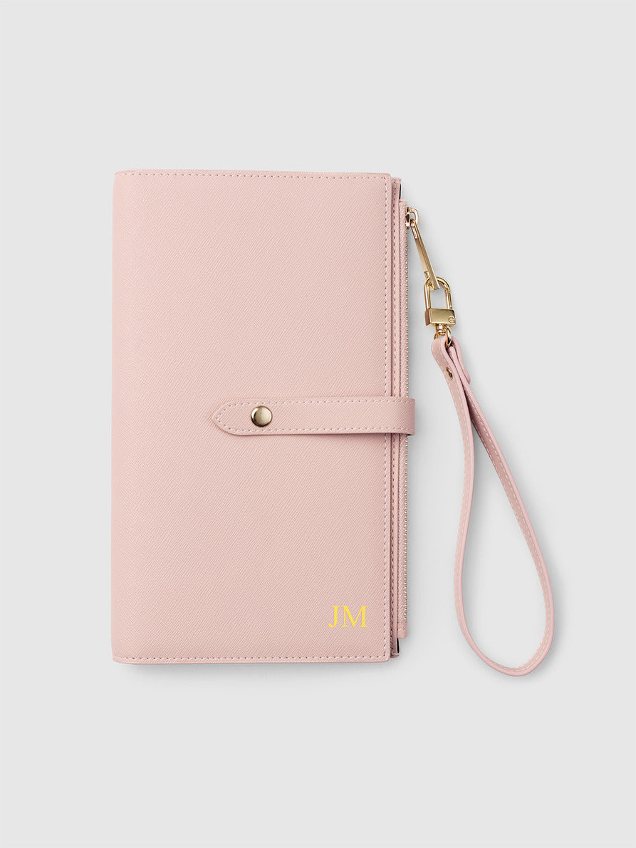 Personalised leather travel wallet accessories pink