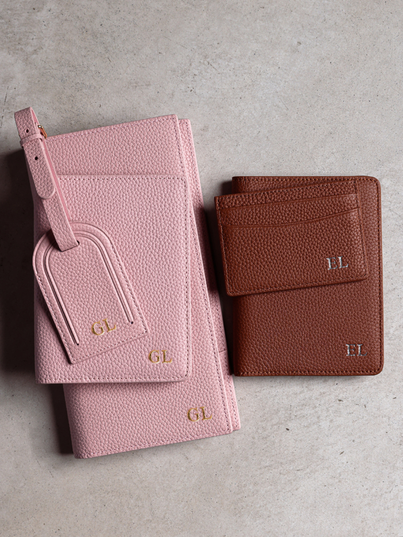 Personalised leather travel wallet accessories pink