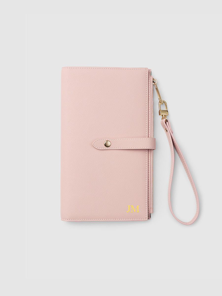 Personalised monogram light pink travel wallet