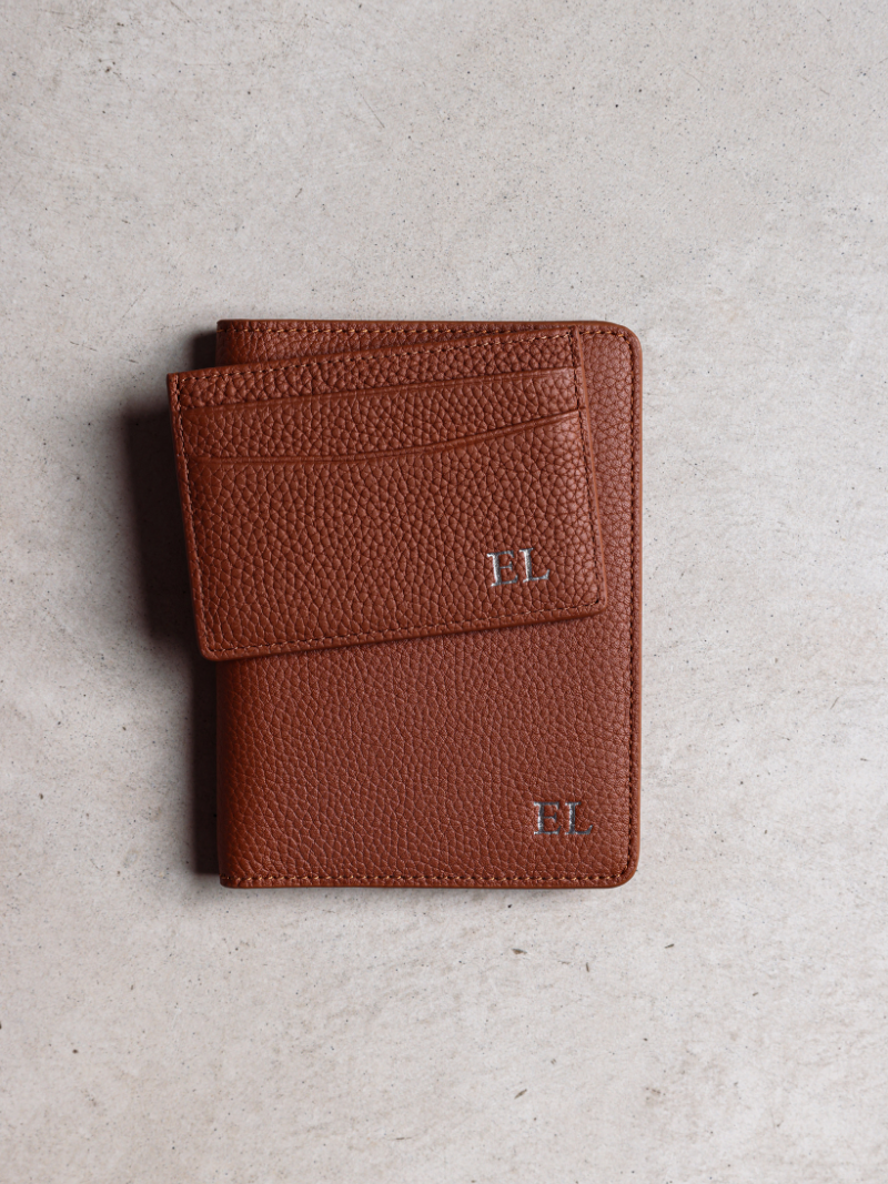 Personalised passport luggage tag brown travel leather