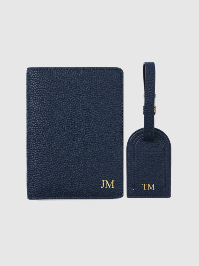 Personalised passport navy leather