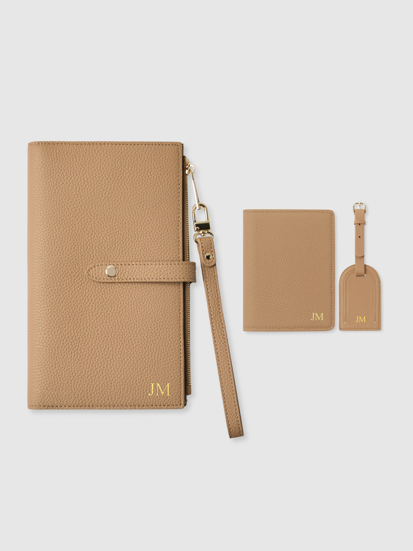 Personalised passport travel wallet holder luggage tag beige leather