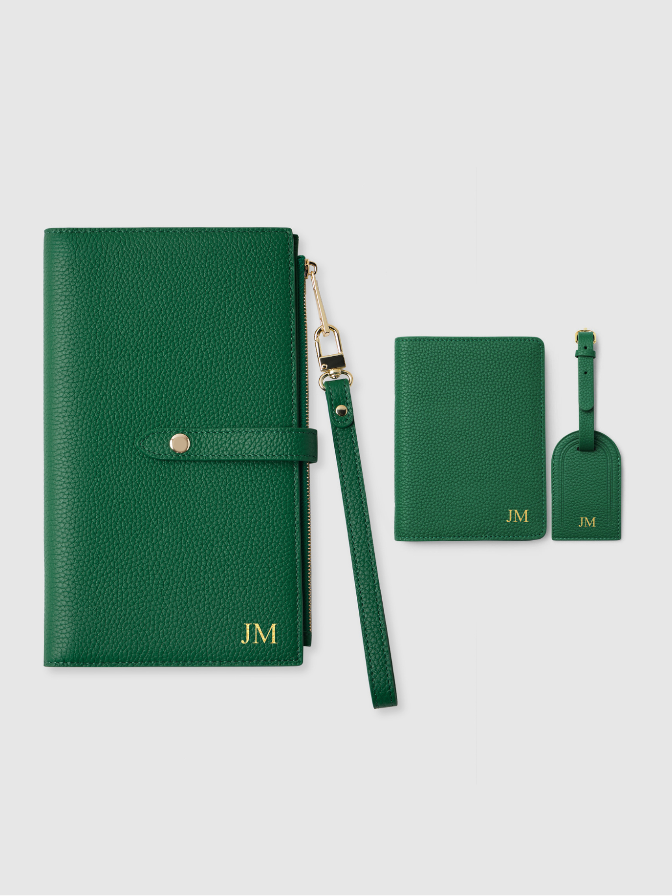 Personalised passport travelo wallet luggage tag green leather