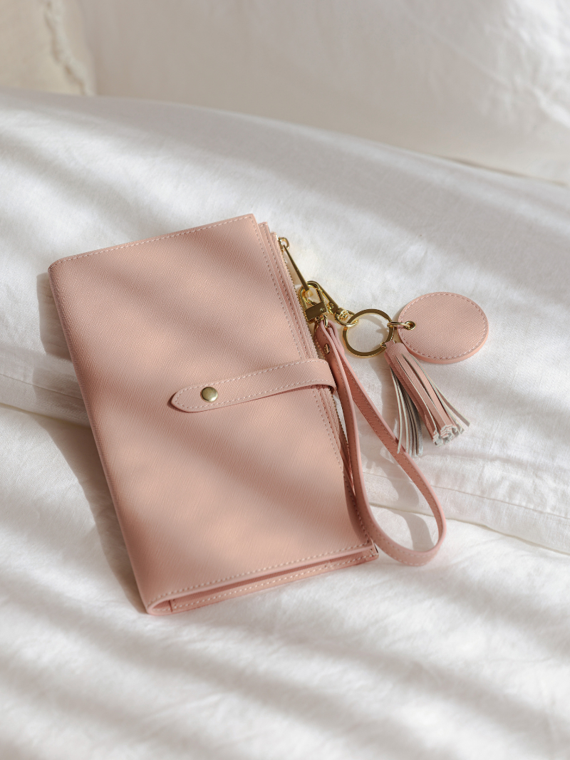 Personalised pink leather travel wallet 