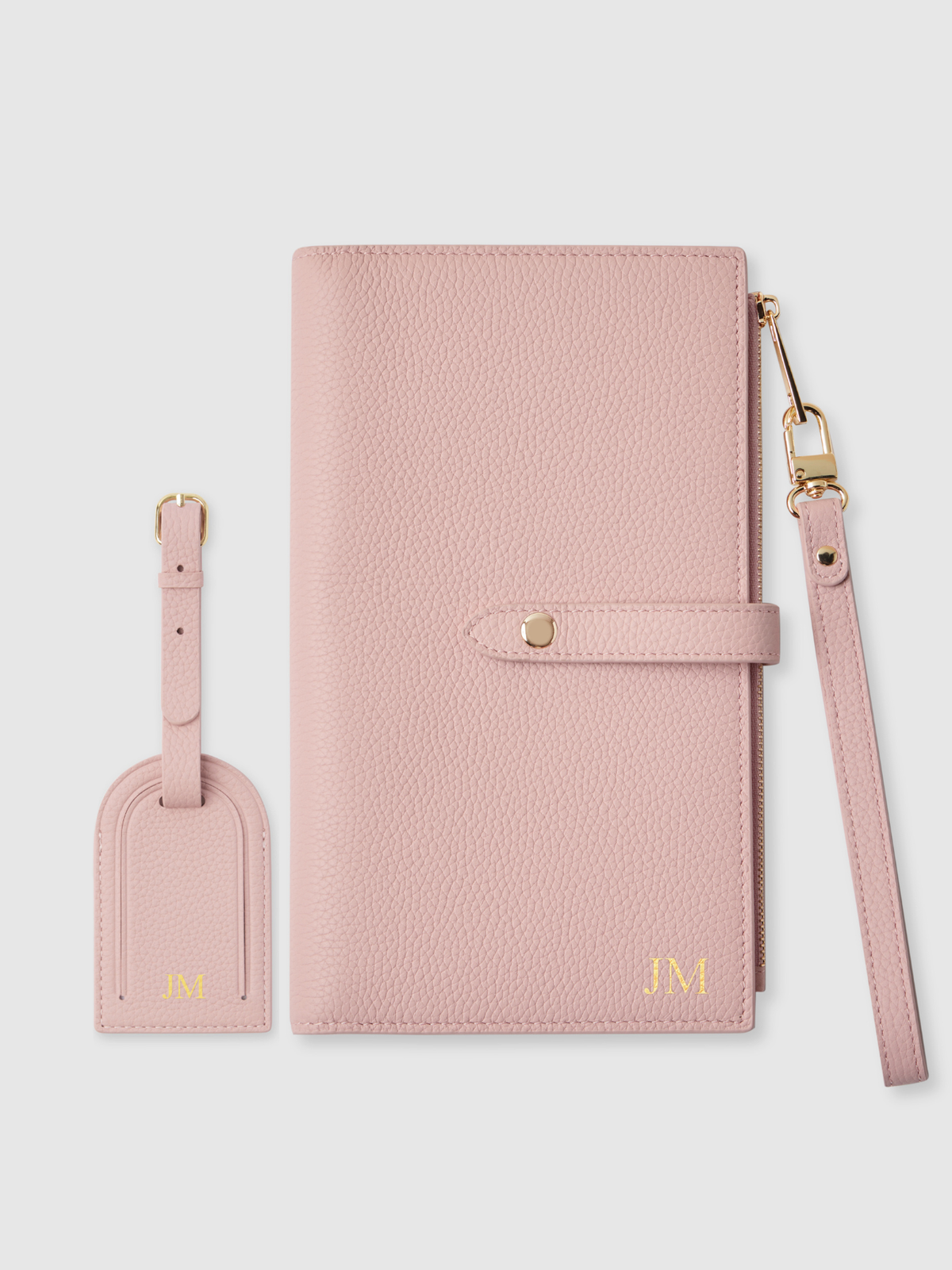 Personalised travel wallet leather pink luggage tag
