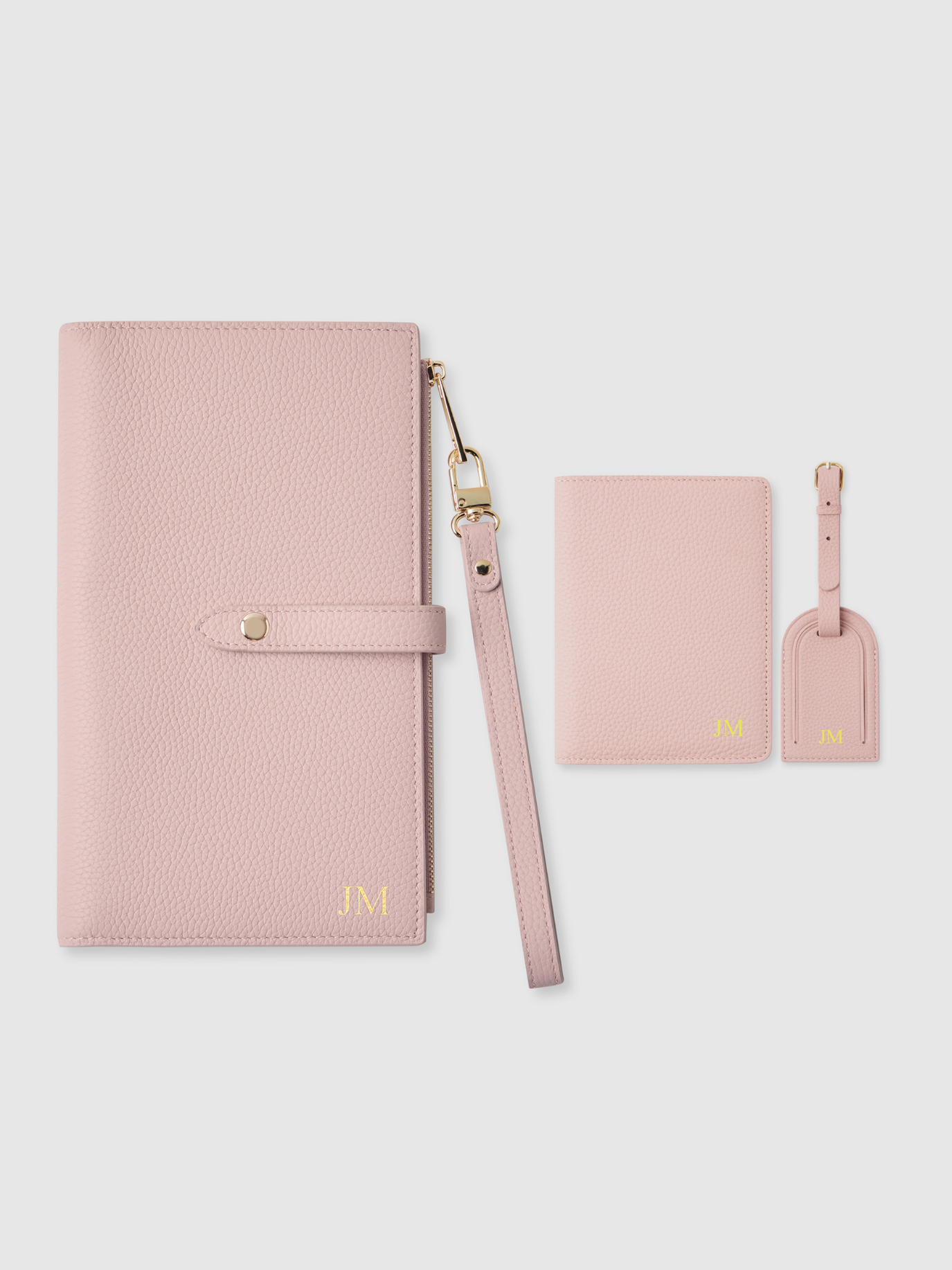 Pink personalised travel wallet passport holder luggage tag leather