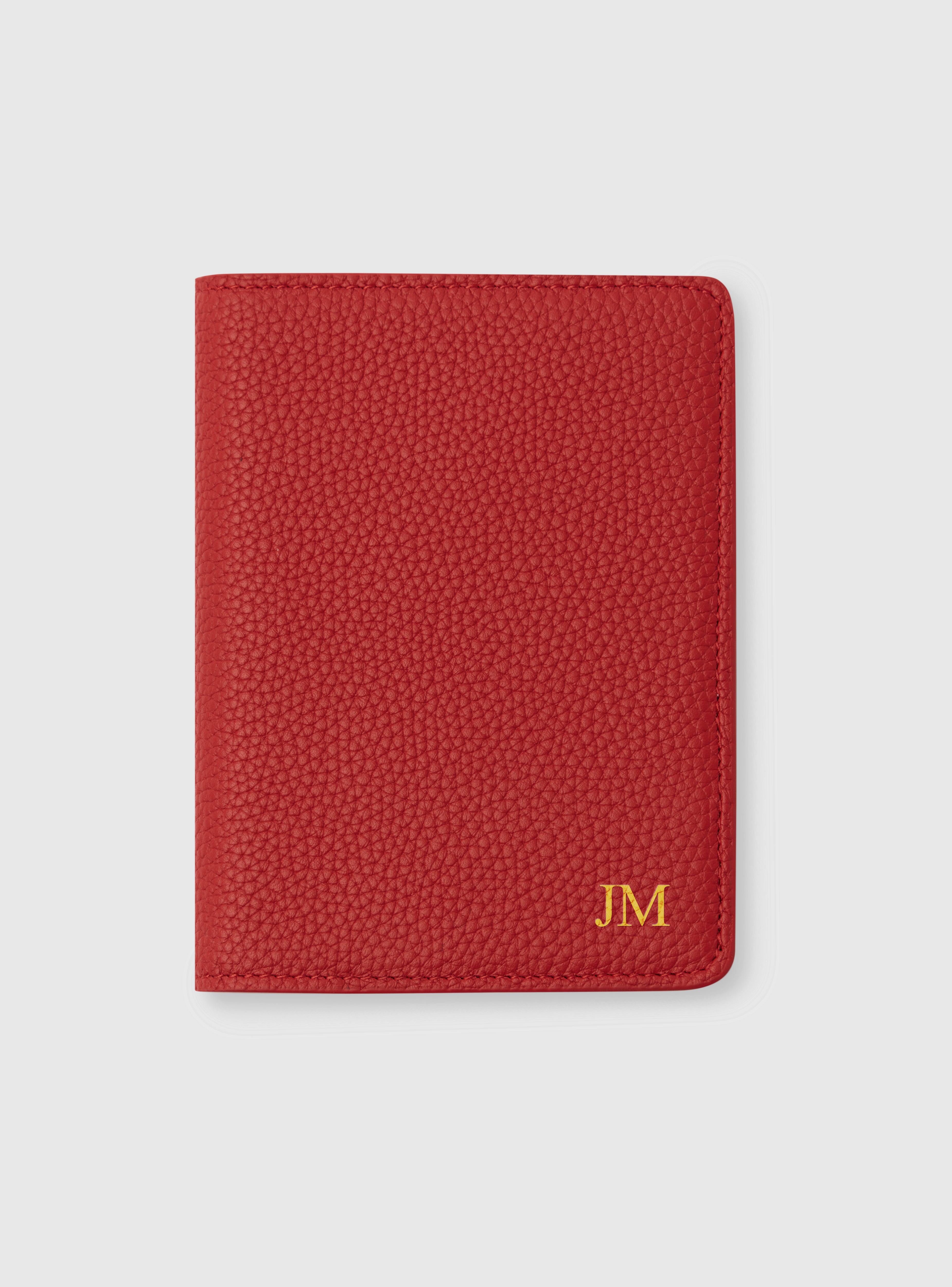 Red Personalised Leather Passport Holder Sleeve  Travel
